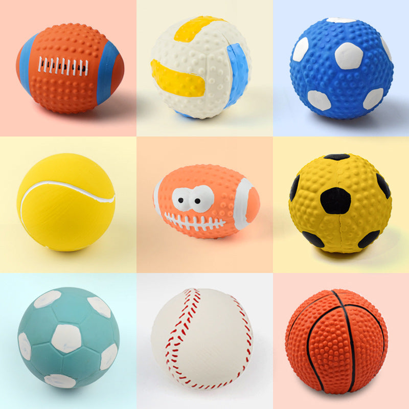 Squeaky Latex Sports Ball Chew Toy — Football, Rugby & More