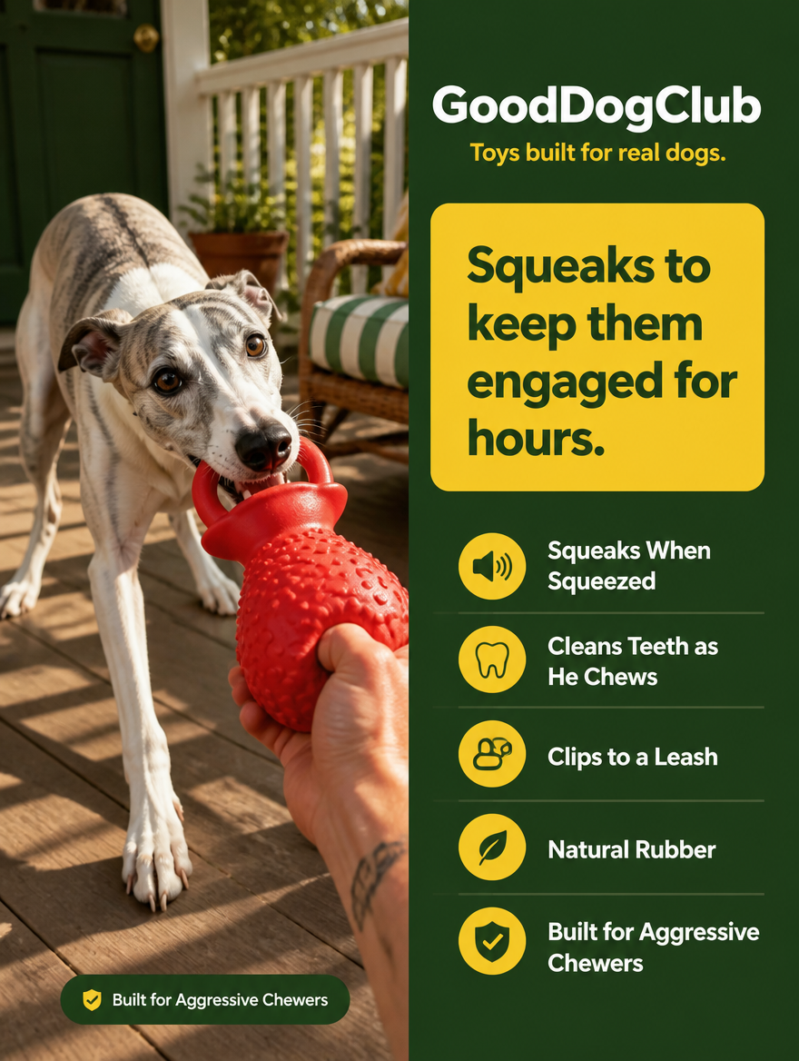 Whippet playing tug of war with Chomper Pacifier