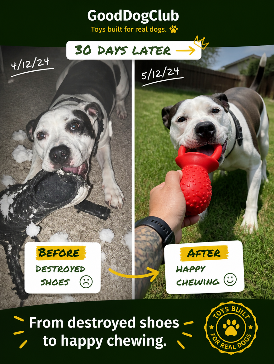 American Staffordshire Terrier playing tug of war with Chomper Pacifier