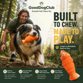 Chomper Cod dog toy with Australian shepherd