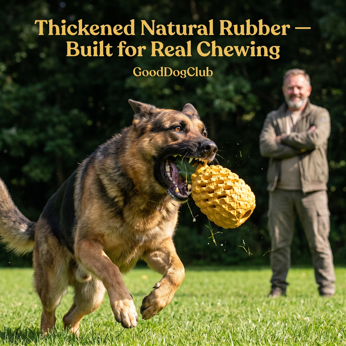 German Shepherd chewing durable rubber toy