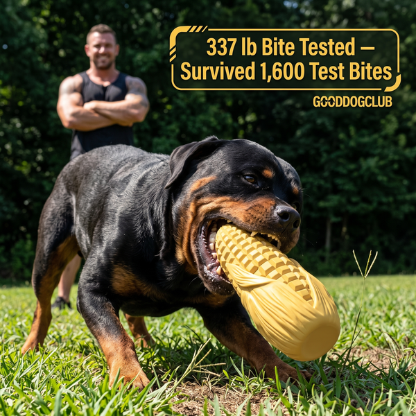 Rottweiler bite test durability action shot