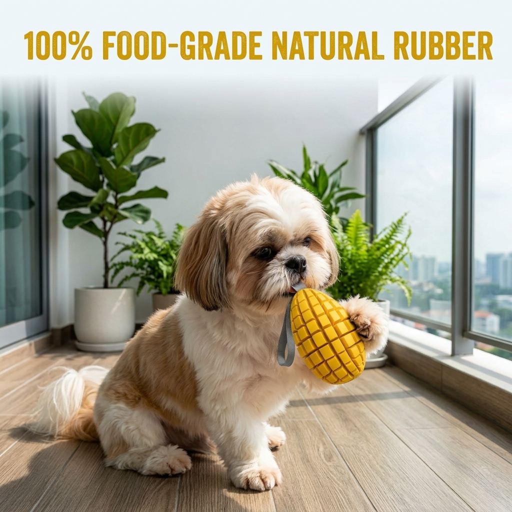 Chomper Mango dog toy with Shih Tzu