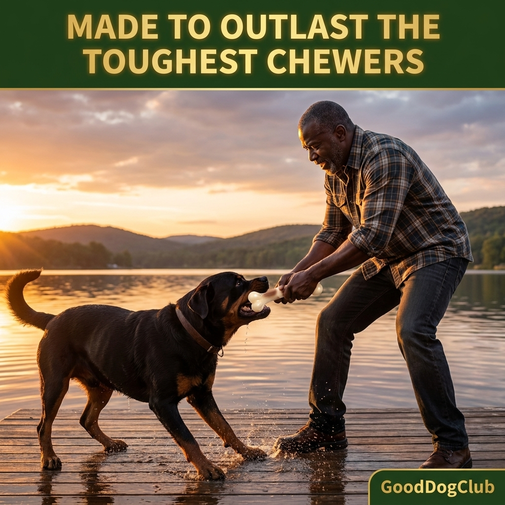 Rottweiler with Chomper Bone chew toy