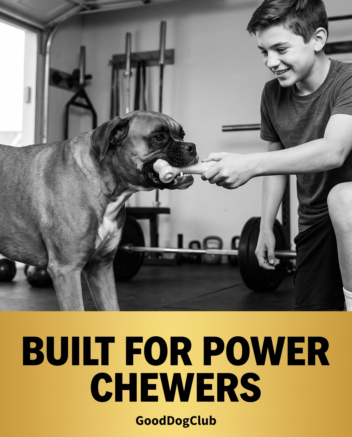 Boxer playing tug of war with Chomper Knuckle Bone - Built for Power Chewers