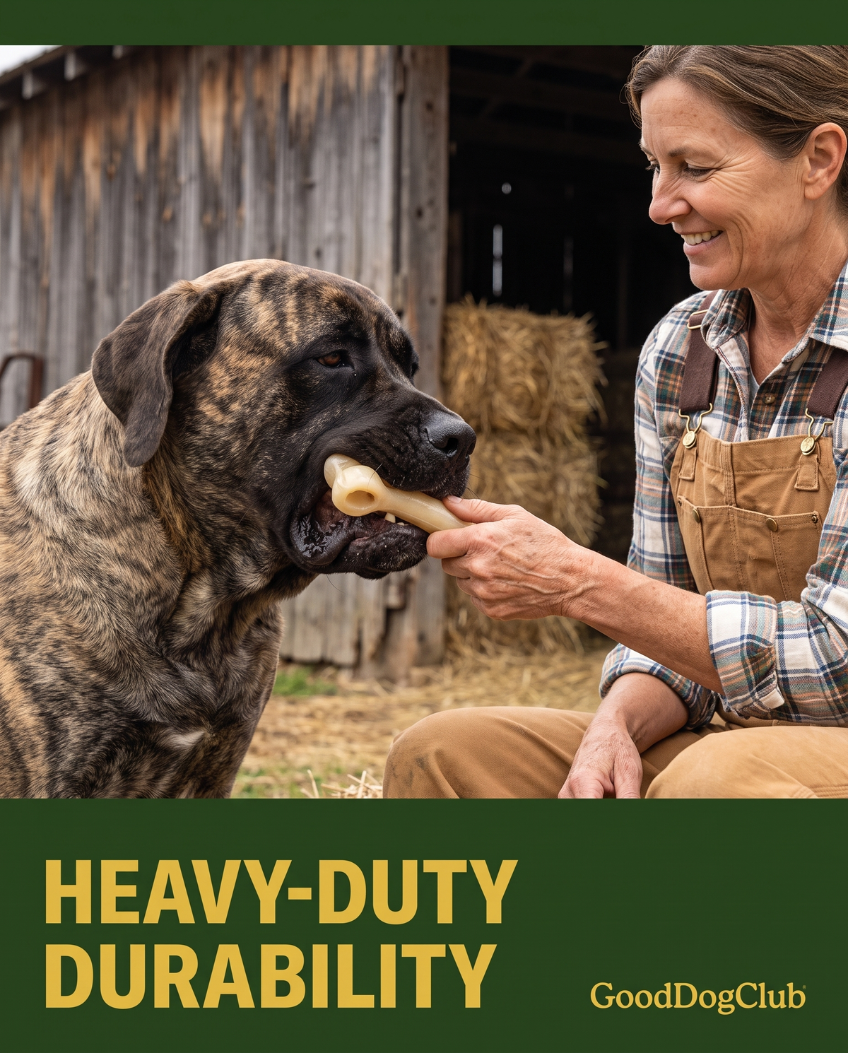 Mastiff playing tug of war with Chomper Knuckle Bone on a farm - Heavy-Duty Durability