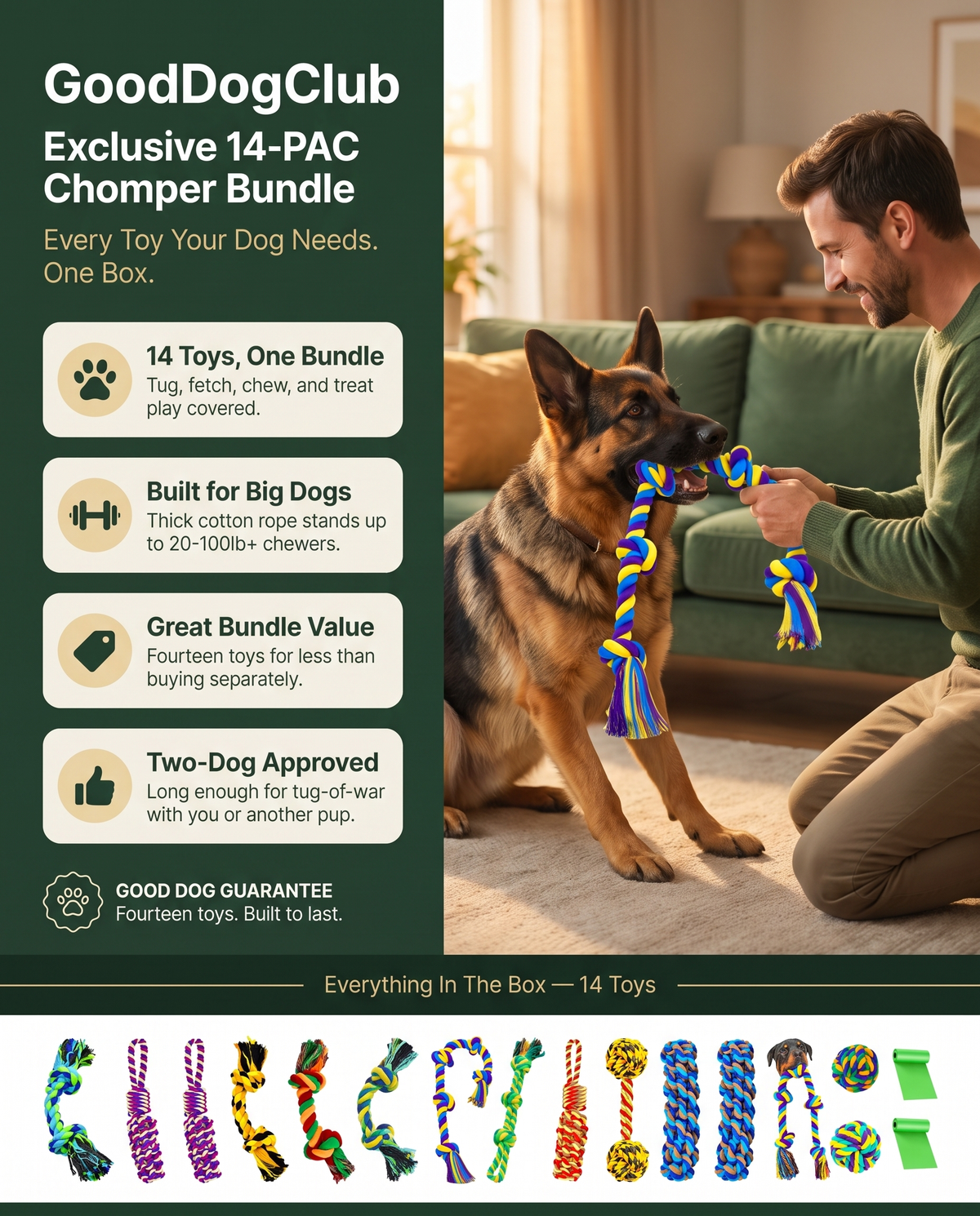 GoodDogClub 14-PAC Chomper Bundle sidebar checklist ad, German Shepherd