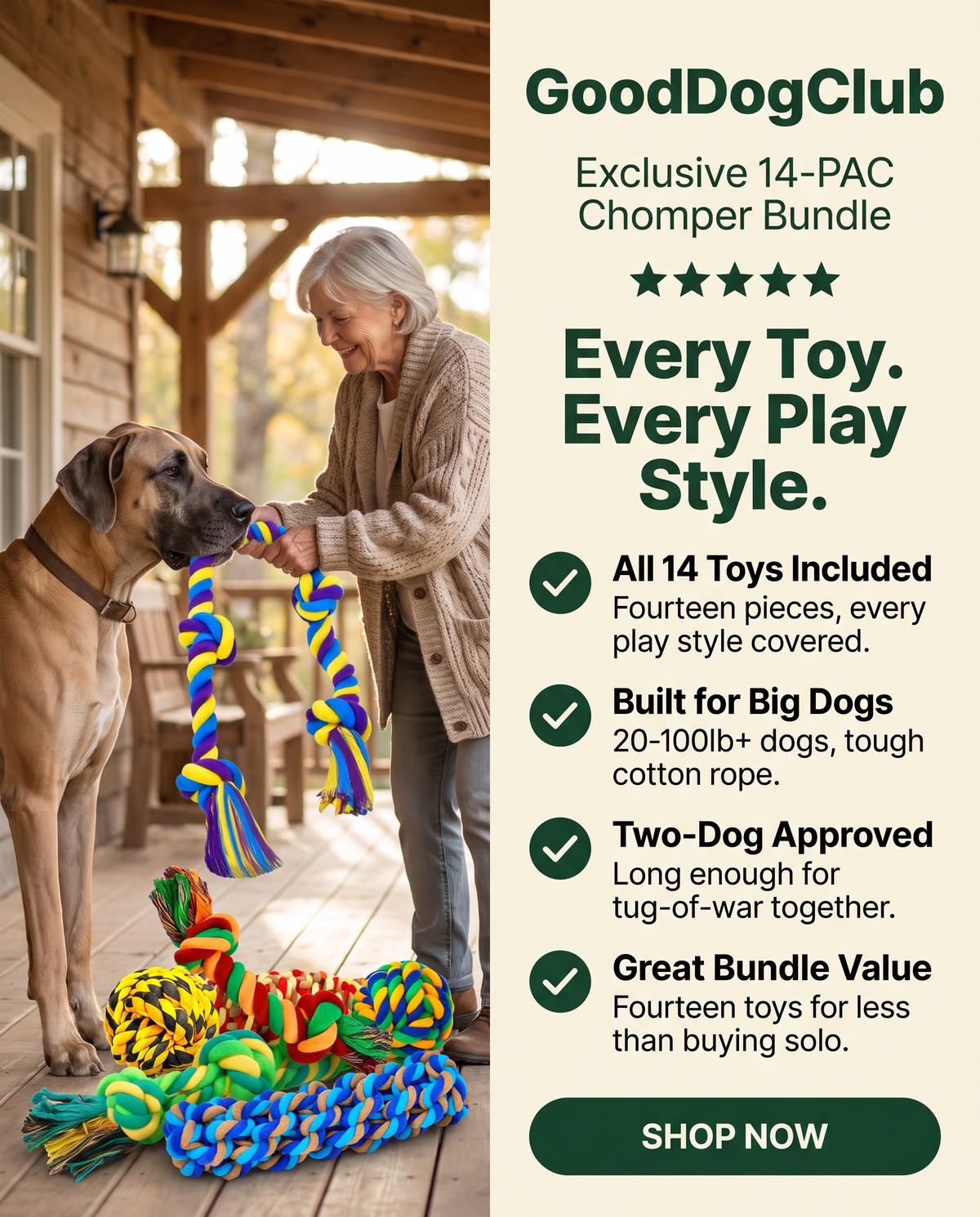 14-PAC Chomper Bundle split-panel checklist ad, Great Dane