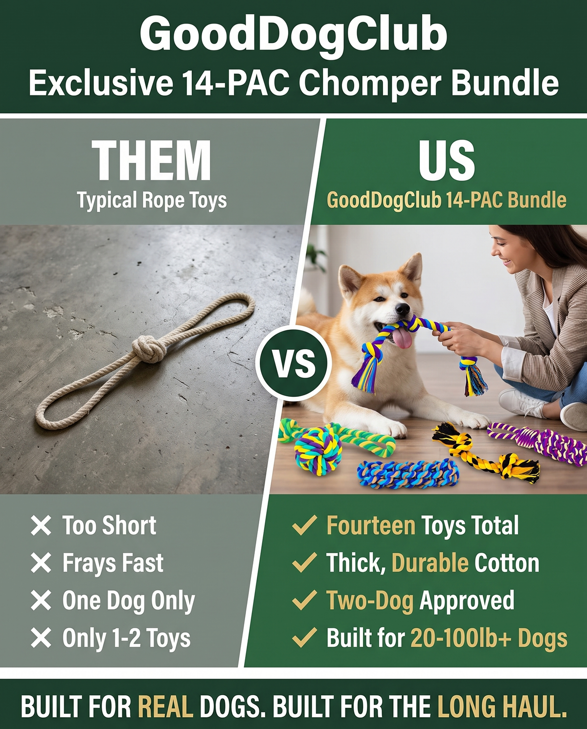 14-PAC Chomper Bundle before/after comparison ad, Akita