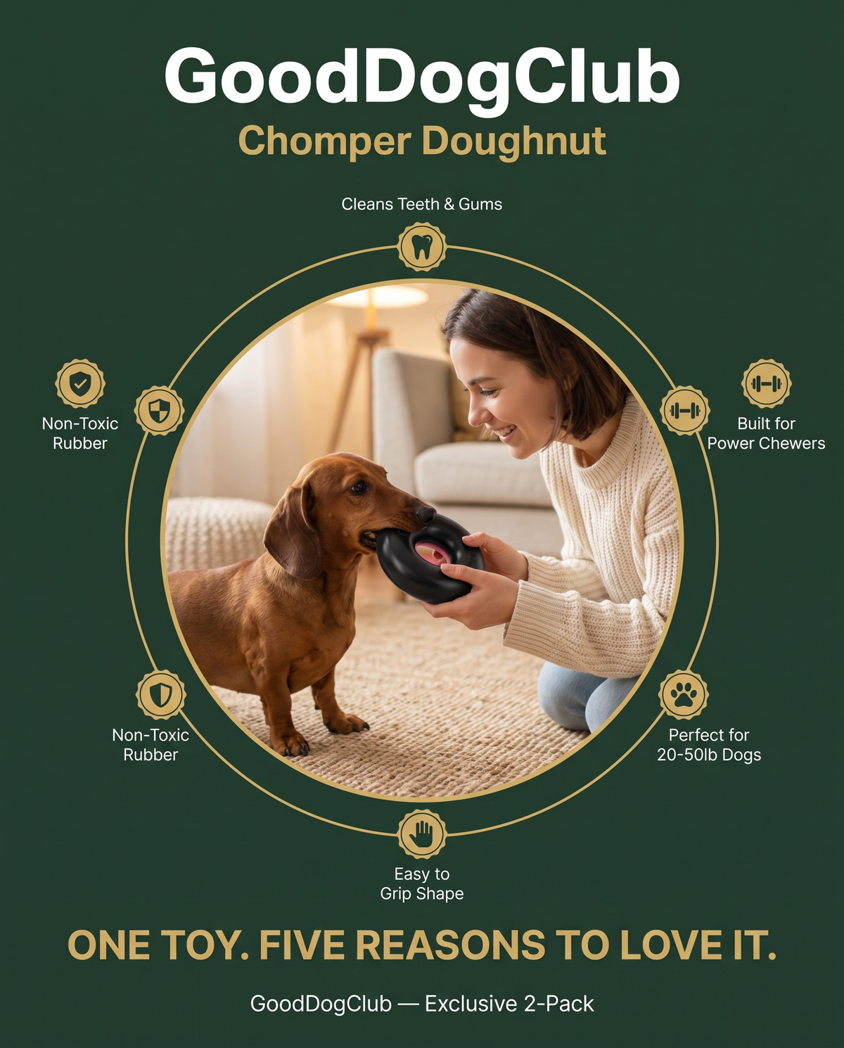 Chomper Doughnut radial hero ad, Dachshund tug-of-war